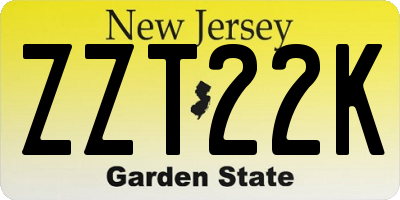 NJ license plate ZZT22K