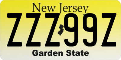 NJ license plate ZZZ99Z