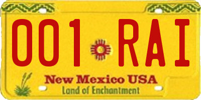 NM license plate 001RAI