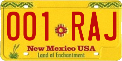 NM license plate 001RAJ