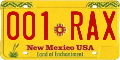 NM license plate 001RAX