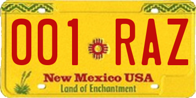 NM license plate 001RAZ