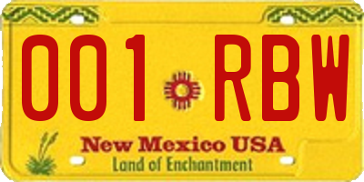 NM license plate 001RBW