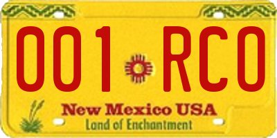 NM license plate 001RCO