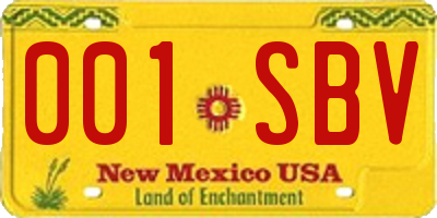 NM license plate 001SBV