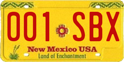 NM license plate 001SBX