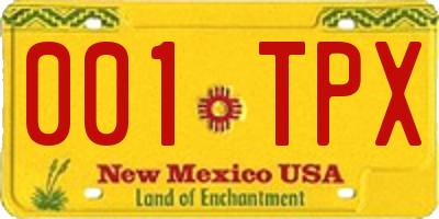 NM license plate 001TPX
