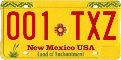 NM license plate 001TXZ