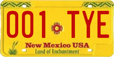NM license plate 001TYE
