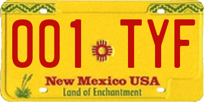 NM license plate 001TYF