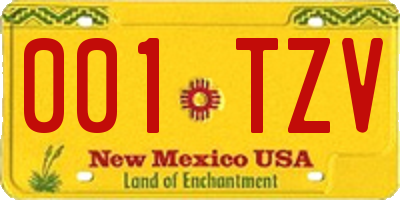 NM license plate 001TZV