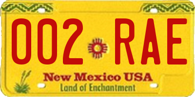 NM license plate 002RAE