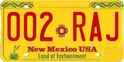 NM license plate 002RAJ