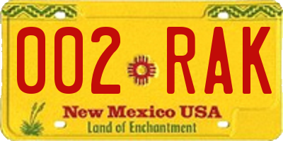 NM license plate 002RAK