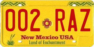 NM license plate 002RAZ