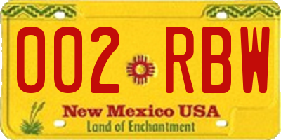 NM license plate 002RBW