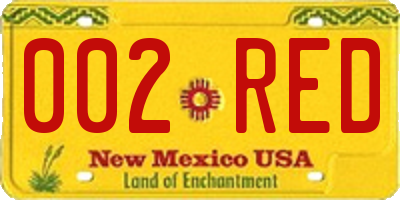 NM license plate 002RED