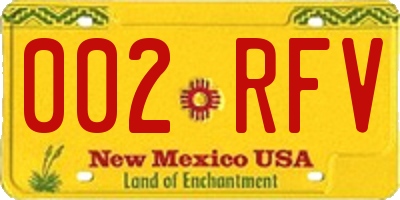 NM license plate 002RFV