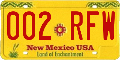 NM license plate 002RFW
