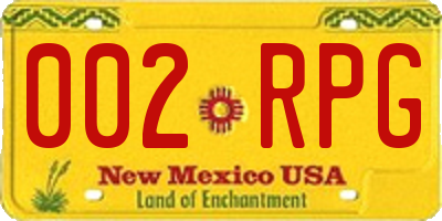 NM license plate 002RPG