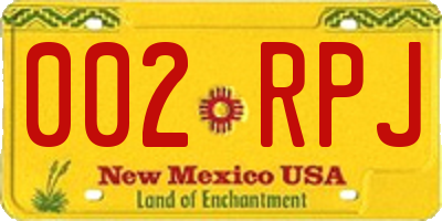 NM license plate 002RPJ