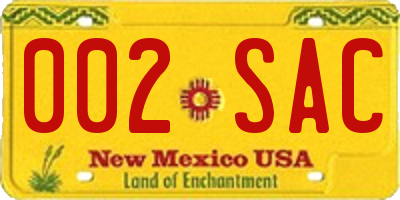 NM license plate 002SAC