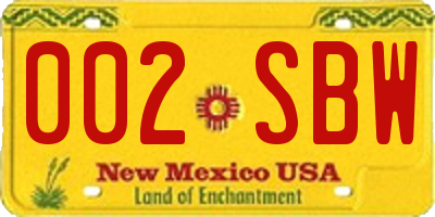 NM license plate 002SBW