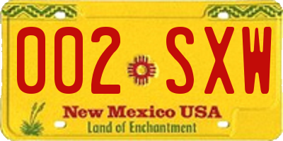 NM license plate 002SXW