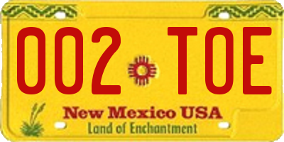 NM license plate 002TOE