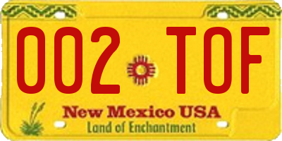 NM license plate 002TOF