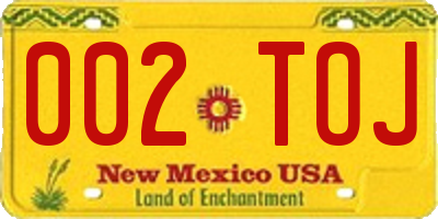 NM license plate 002TOJ