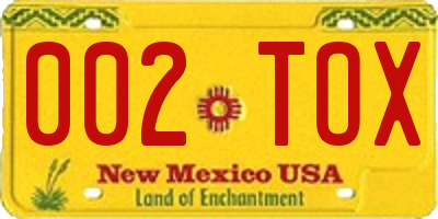 NM license plate 002TOX