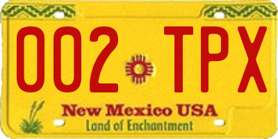 NM license plate 002TPX