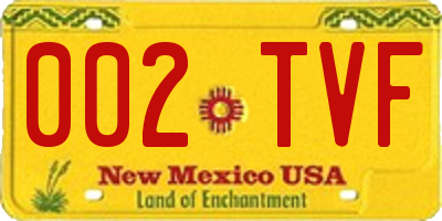 NM license plate 002TVF
