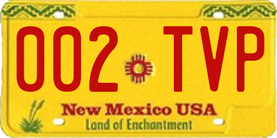 NM license plate 002TVP