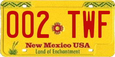 NM license plate 002TWF