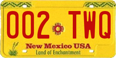 NM license plate 002TWQ