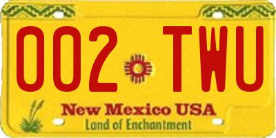 NM license plate 002TWU