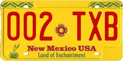 NM license plate 002TXB