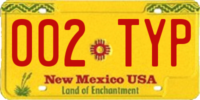NM license plate 002TYP