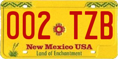 NM license plate 002TZB