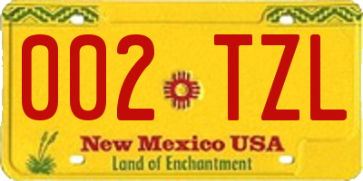 NM license plate 002TZL