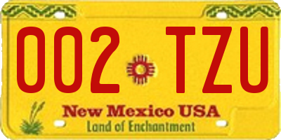 NM license plate 002TZU