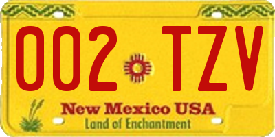 NM license plate 002TZV