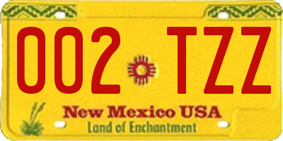 NM license plate 002TZZ