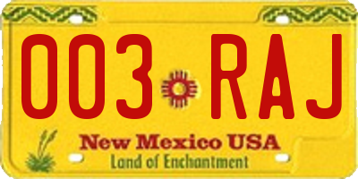 NM license plate 003RAJ