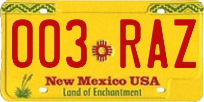 NM license plate 003RAZ
