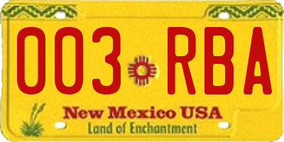 NM license plate 003RBA