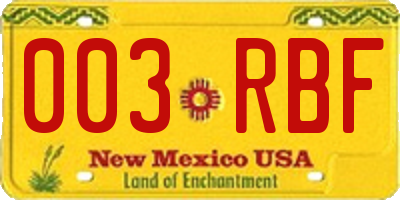NM license plate 003RBF