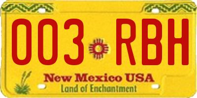 NM license plate 003RBH